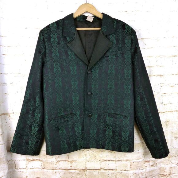 Y2K Lip Service Blacklist Jacket Men XL Black Green Brocade Jacquard Goth Rock - Picture 3 of 16